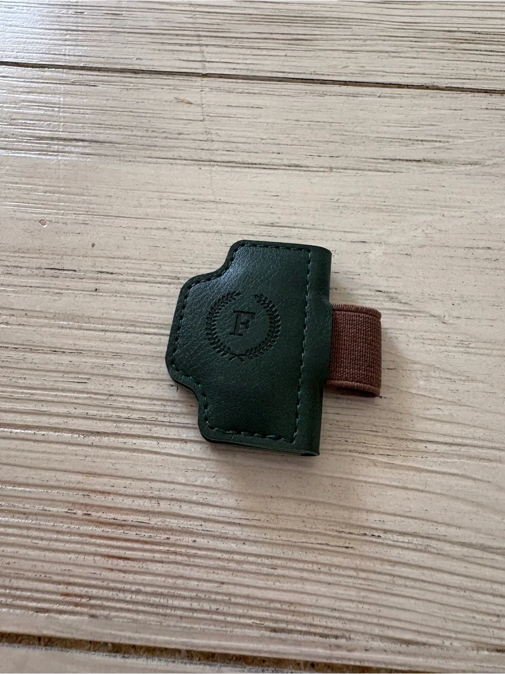 Monogram “F” Magnetic Leather Bookmark with Pen Holder